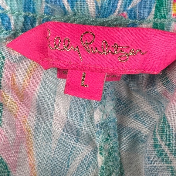 Lilly Pulitzer Taron Linen Tropical Leaf Elastic Waist Drawstring Pants Size L - Picture 4 of 15